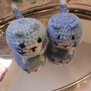 New Pair Of Blue Cats, Knitted Cat Toys Or Cat Decor From Alaska